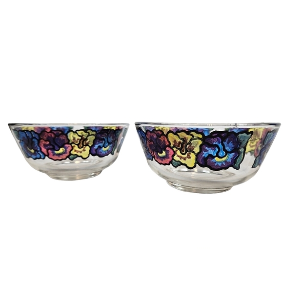 Vintage 60s 70s Pasinski Washington Stained Glass Pansy Serving Bowl Set of 3 - Picture 5 of 10